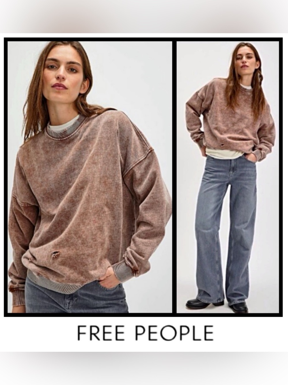 💥Last One NWT’s-$90 FREE PEOPLE Classic Crew Slouchy Distressed Sweatshirt XL - Picture 2 of 7